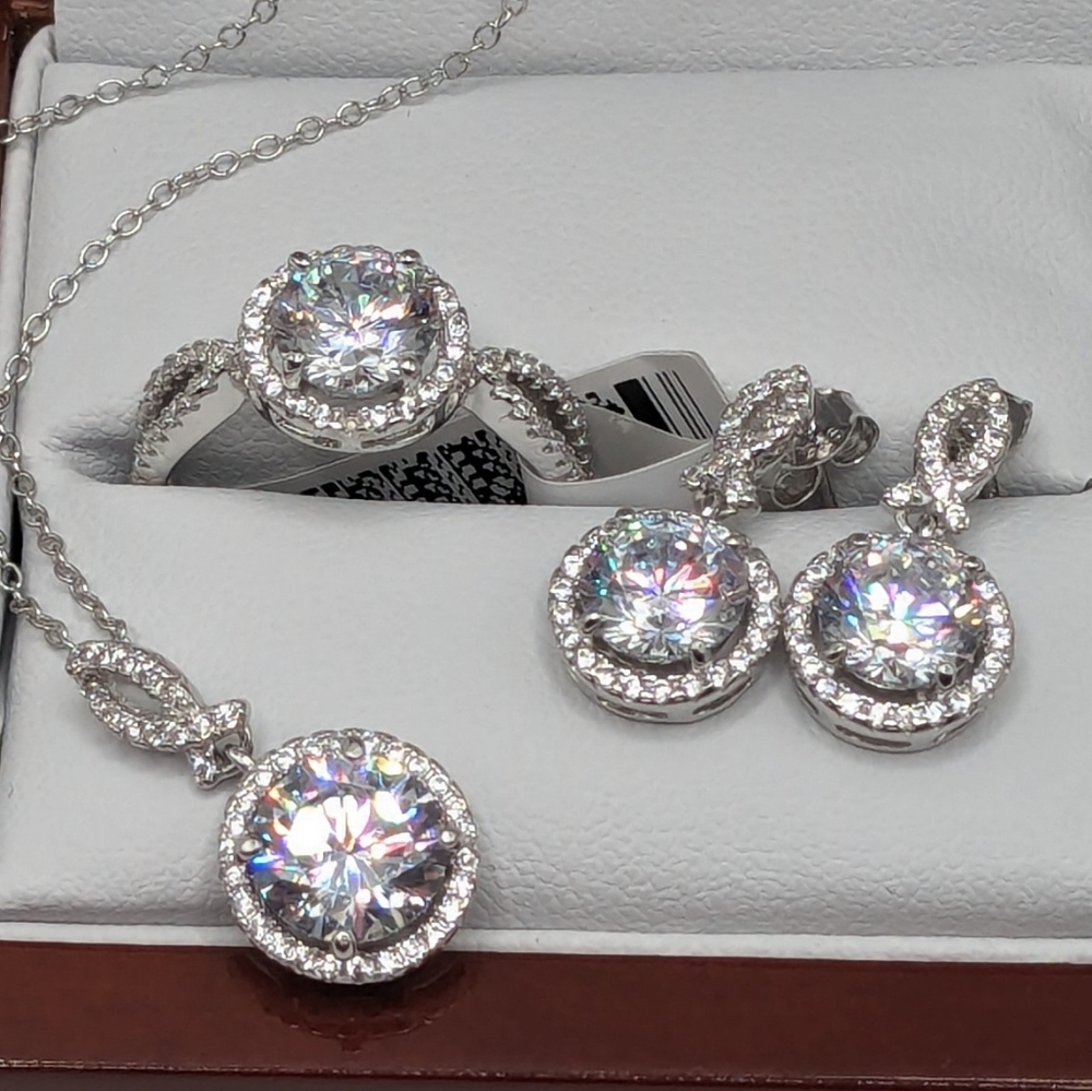 NWT SET, Necklace, Earrings & Ring, 925, Cubic Zirconia